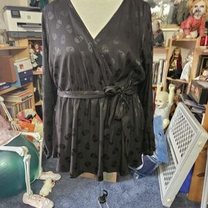 torrid Black Skull-Print Wrap Tunic with Tie Waist
